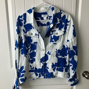 Cynthia Rowley Blue Floral Linen Jacket